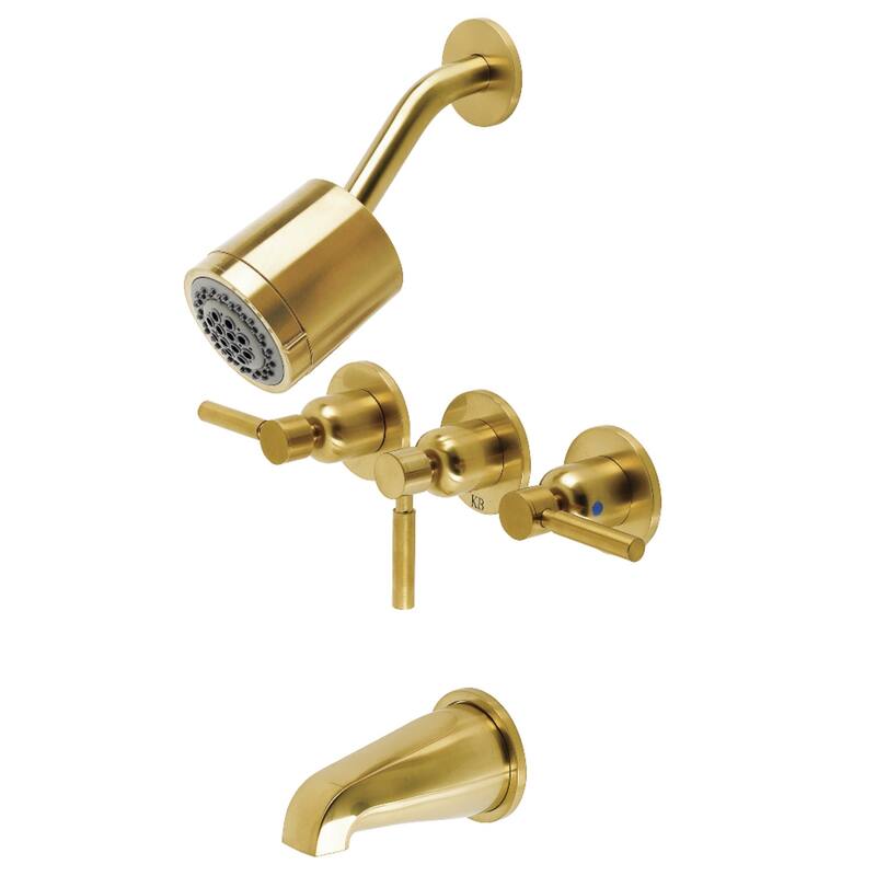 Kingston Brass Concord Three-Handle Tub and Shower Faucet - Brushed Brass