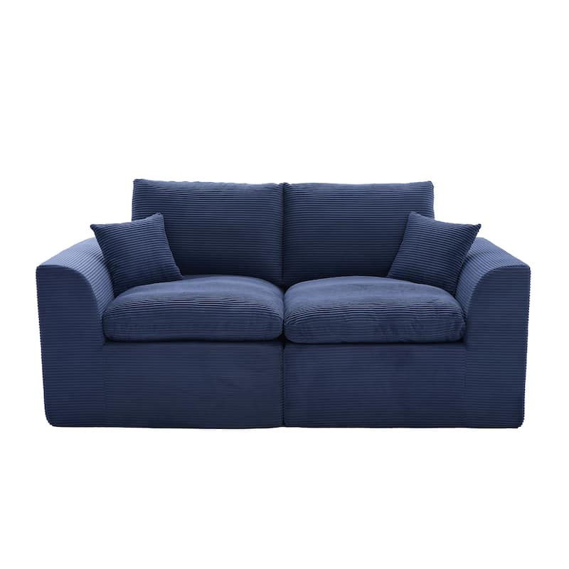 Modern 2-Seater Corduroy Cloud Sofa Modular 2-Piece Sectional Sofa with Removable Covers, for Living Room, Bedroom & Dorm - Blue