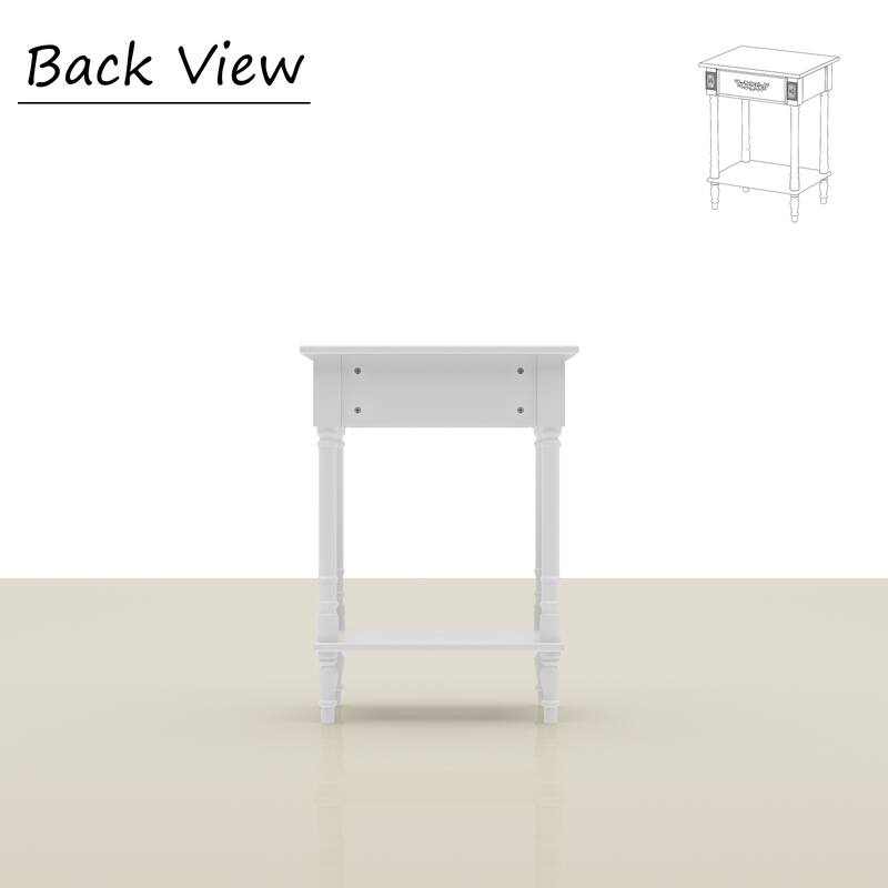 Vintage End Table with Drawer and Shelf, French Style Nightstand with Solid Wood Legs, White Accent Table