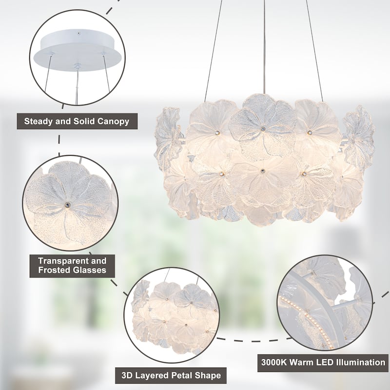 Modern LED Chandelier Clear & Frosted Glass Floral Petals Dimmable