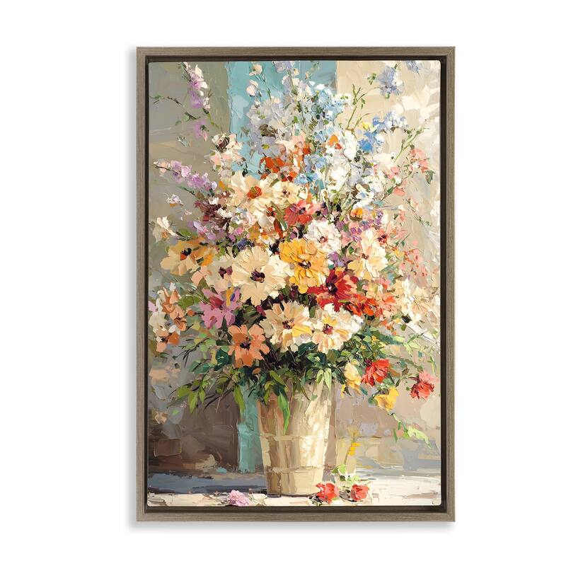 Stupell Happy Sunlit Bouquet Framed Floater Canvas Wall Art Design By Franklyn Gregory - 21 x 31 - Brown