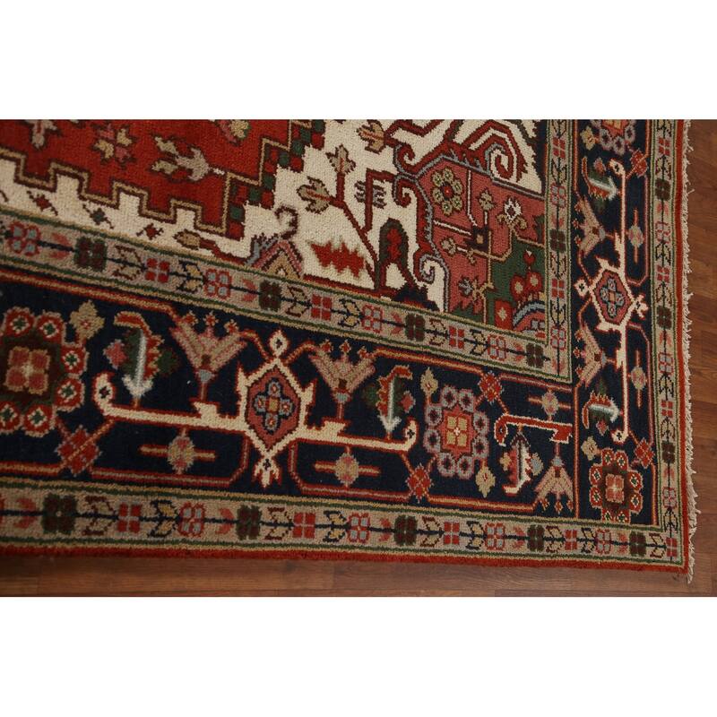Orange Heriz Serapi Area Rug Handmade Transitional Wool Carpet - 8'11"x 11'8"