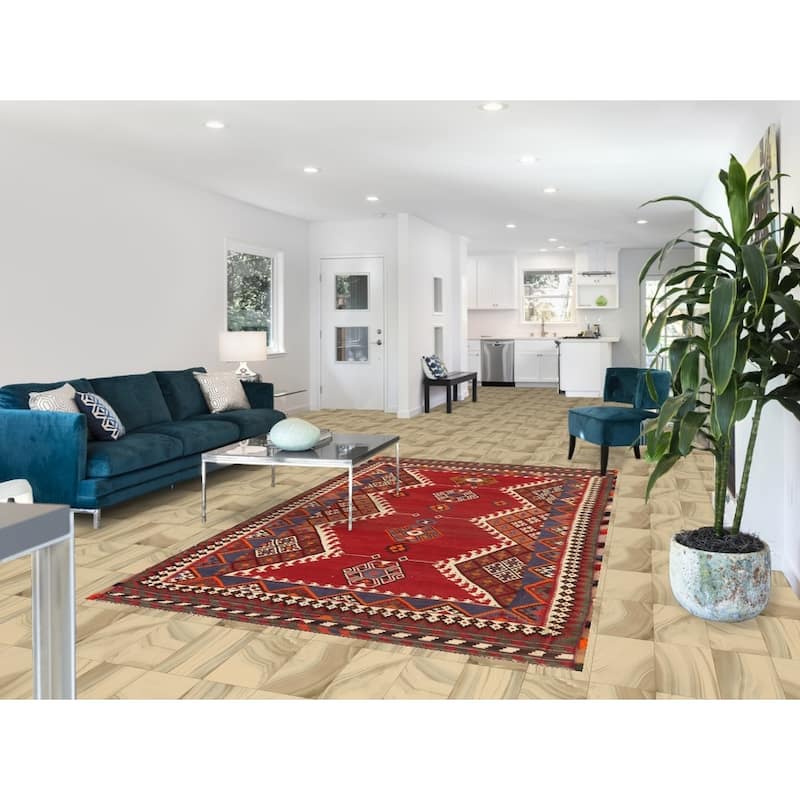 Kilim Qashqai Persian Vintage Rug Hand-Knotted Bedroom Wool Carpet - 5'6"x 9'8"