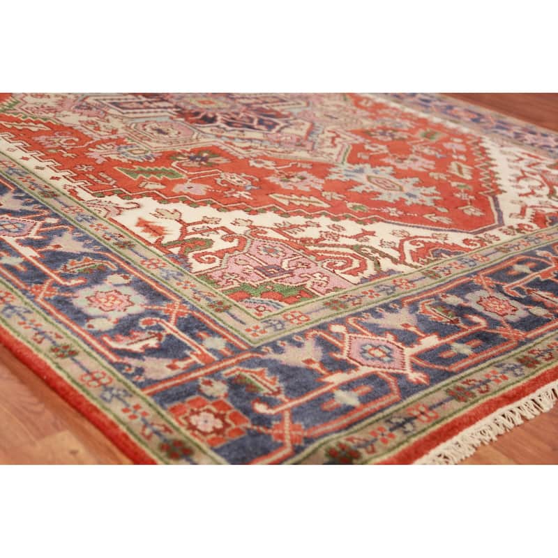 Hand Knotted Oriental 100% Wool Carpet Traditional Medallion Oranges & Rust Heriz (serapi) Area Rug - 9' 10'' X 8' 0''