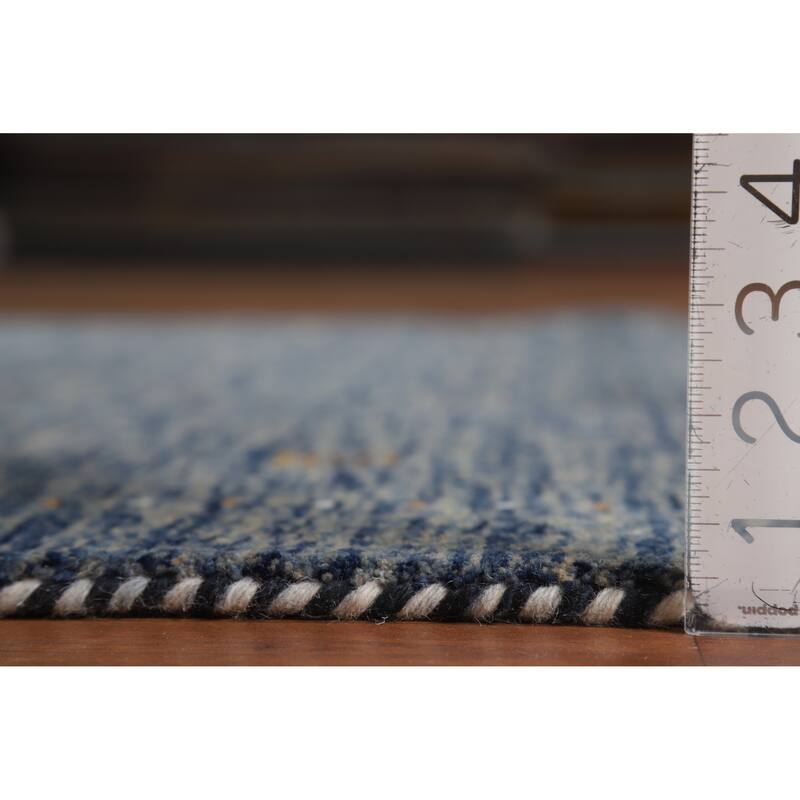 Hand Knotted Oriental 100% Wool Carpet Tribal Stripe Navy Blue & Blues Gabbeh Area Rug - 5' 10'' X 3' 11''