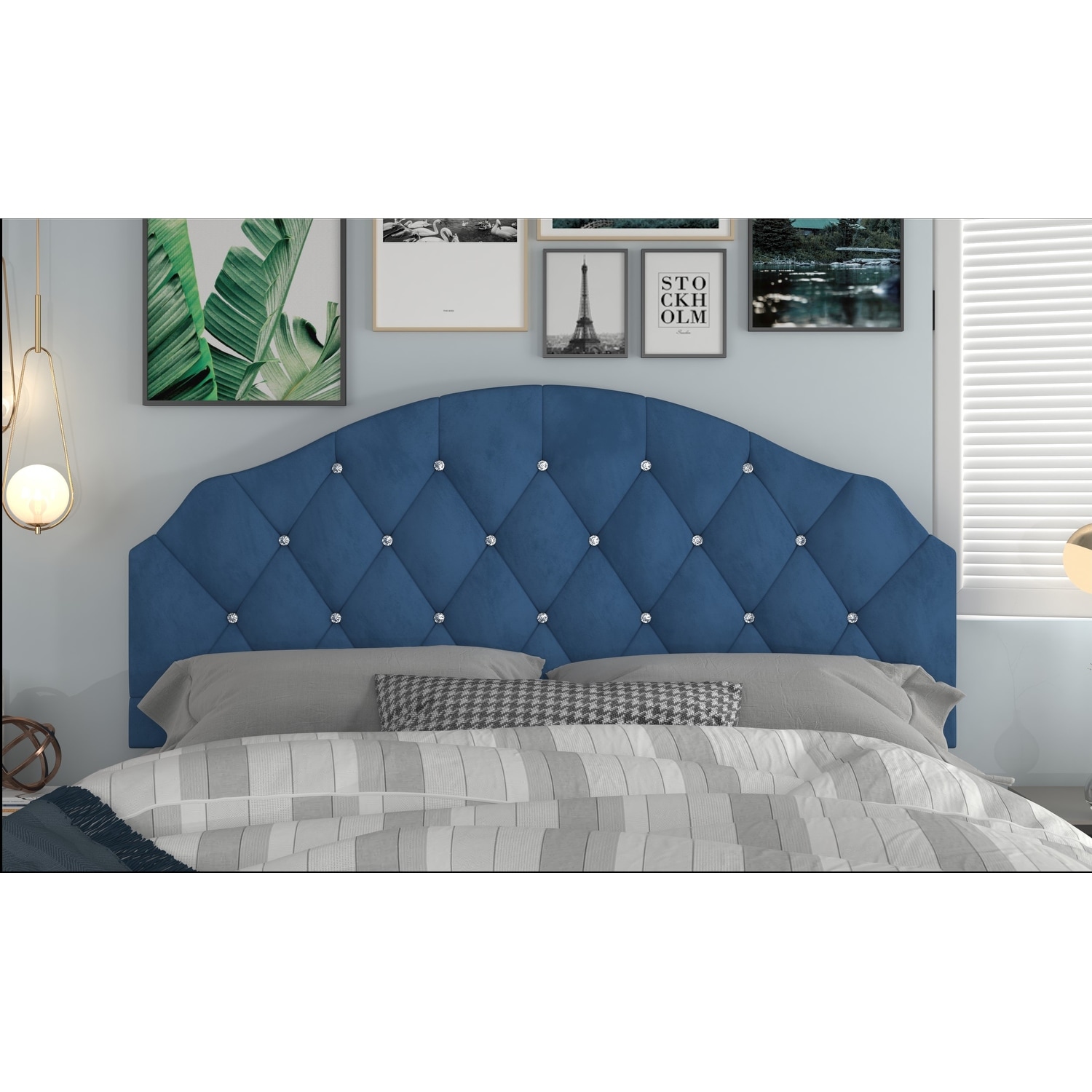 Evelina Plush Upholstered Bed Headboard with Nailhead Trim  -image