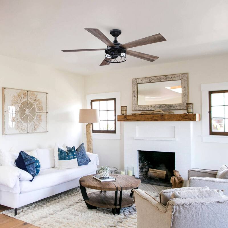52" Industrial Black 5-Blade AC Motor Ceiling Fan with Light and Remote Control
