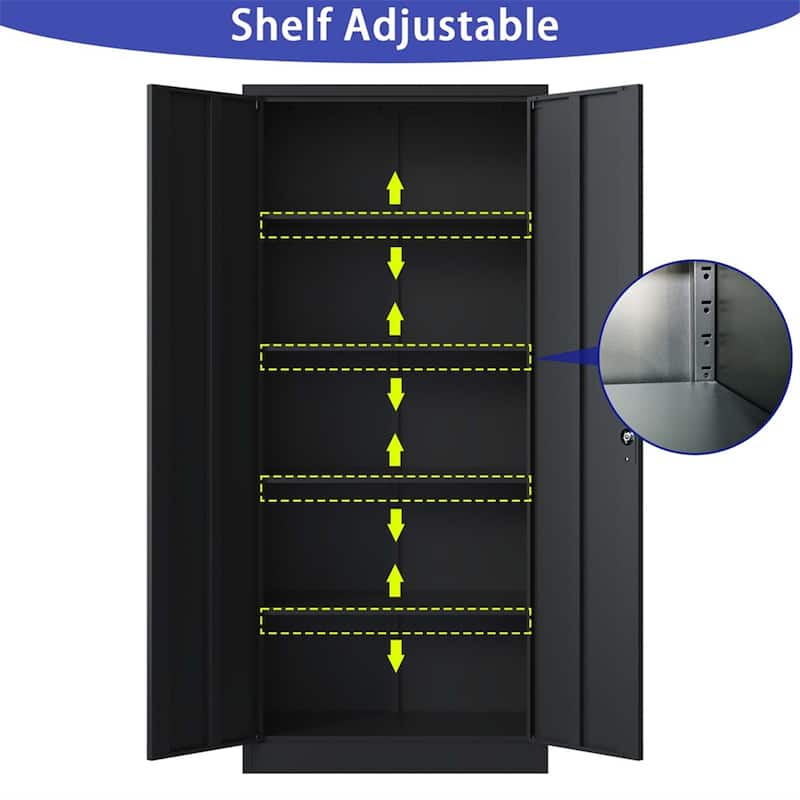 72"H Metal Lockable Storage Cabinet with Doors and 4 Shelves