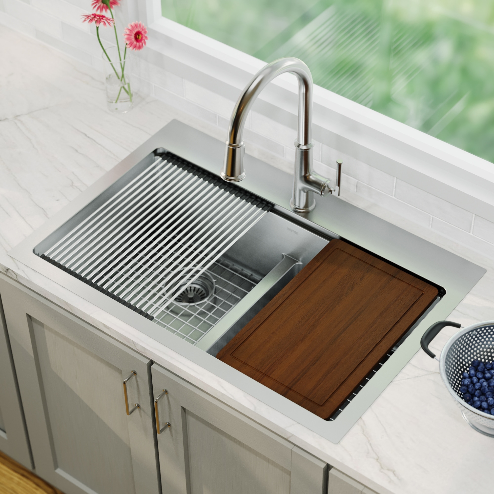 Karran Elite WST-28-PK1 Top Mount 33" Double Bowl Stainless Steel Workstation Kitchen Sink - Stainless Steel