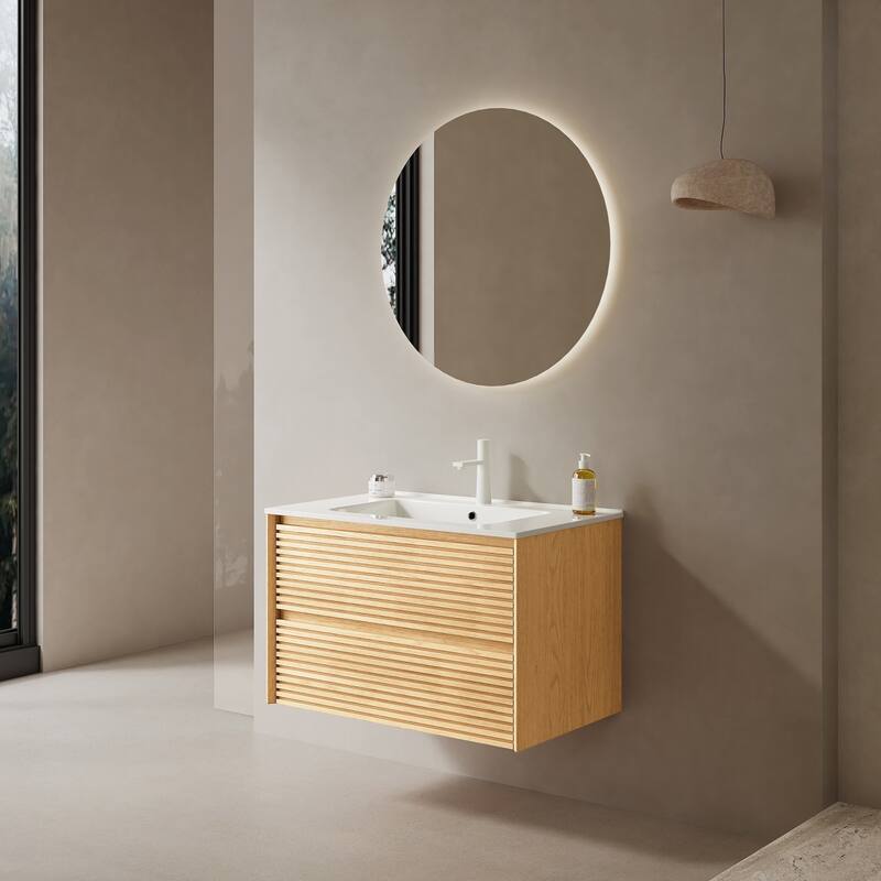 Wall-Mounted Bathroom Vanity Set with Integrated Ceramic Sink