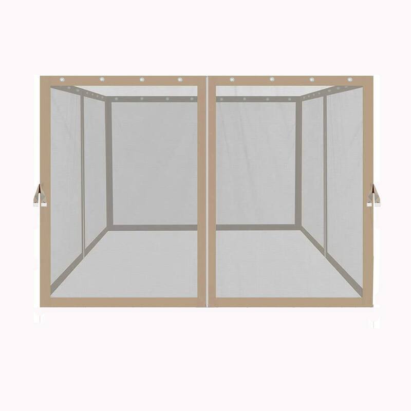 Anmytek 10x10 Ft Gazebo Replacement Mosquito Netting with Double Zippered Doors Fine Mesh Tan Trim - Beige