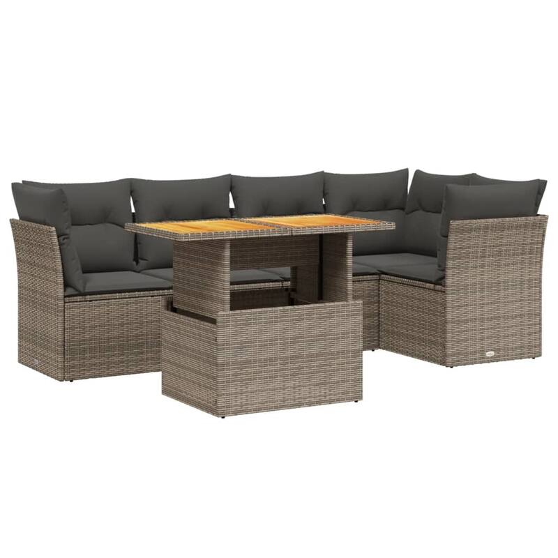vidaXL Patio Sofa Set with Cushions Table and Sofas Outdoor 6 Piece Poly Rattan - 21.7 x 39.4 x 28.7