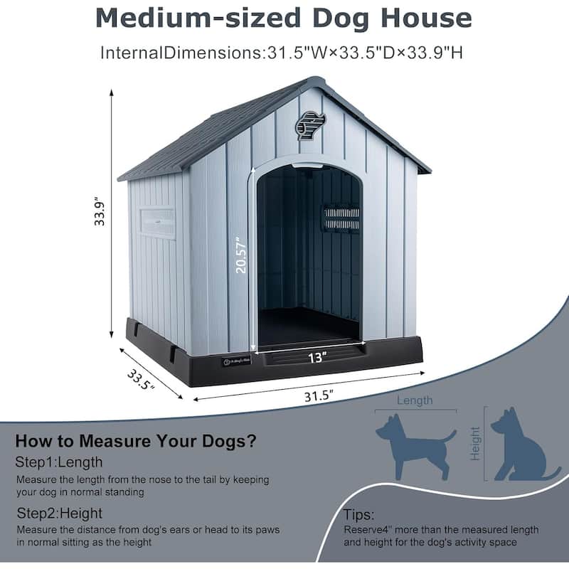 BOSSIN Insulated Dog House, Outdoor & Indoor Use with Elevated Floor, Waterproof & Durable Plastic Design for All Size Dogs