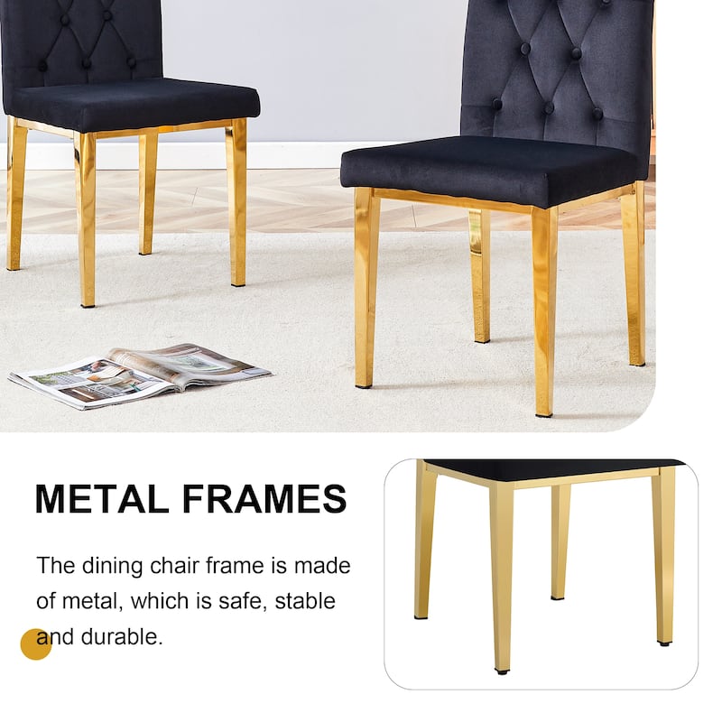 Roomfitters Velvet Dining Chairs with Gold Metal Legs, Modern Black Upholstery Set of 4 for Kitchen or Conference Room