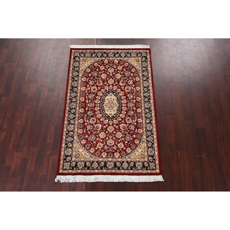 Floral Vegetable Dye Nain Oriental Area Rug Wool Hand-knotted Carpet - 3'11" x 6'4"