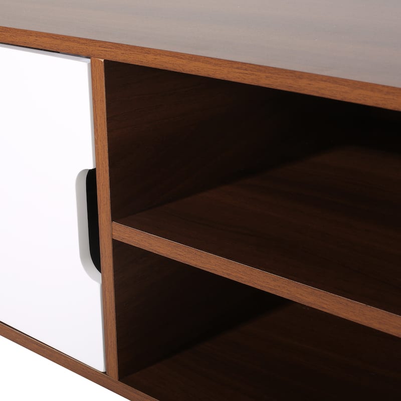 White+Walnut 47.25" TV Stand with Iconic Splayed Legs & 3 Staggered Drawers for TVs Up to 40"