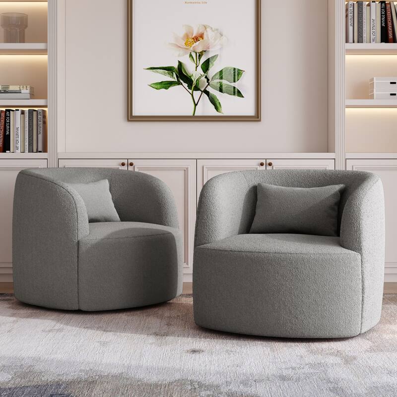 2Set Modern 360-degree Rotation Teddy Barrel Chairs - Taupe