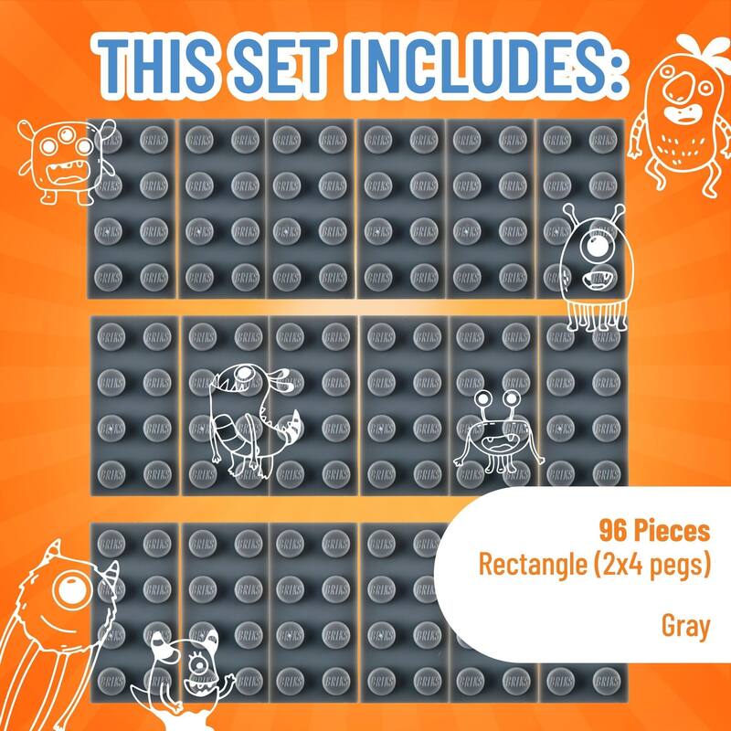 Strictly Briks Classic Bricks Kit, Gray, 96 Pieces, Compatible with Major Brick Brands