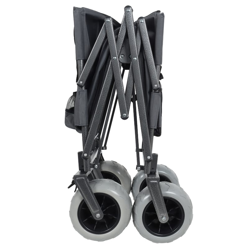3-in-1 Folding Wagon with Bench Seat - 500lbs Capacity, 9"x4" Beach Tires for Camping & Beach