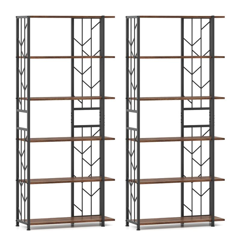 Gymax 2PCS 6-Tier Bookshelf w/Heavy-duty Metal Frame2 Anti-tipping
