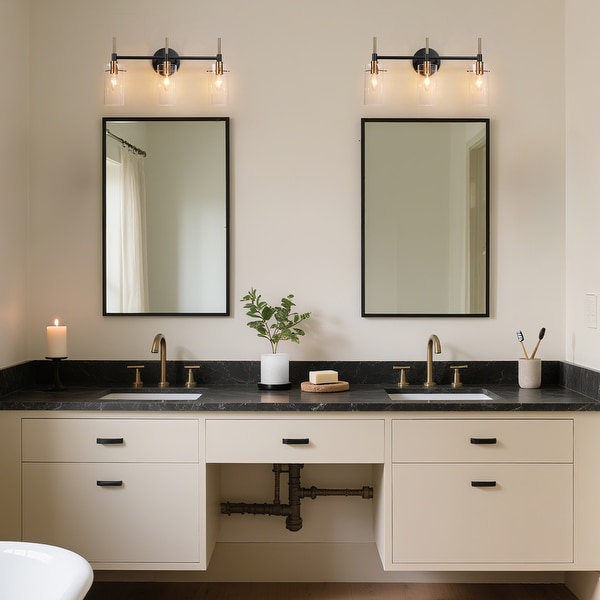 Alva Black Gold Modern Vanity Lights 3-Light Cylinder Clear Glass