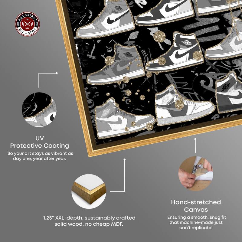 Notoriart Black And White Sneaker Collection Framed Sneaker 1 Piece Canvas Wall Art