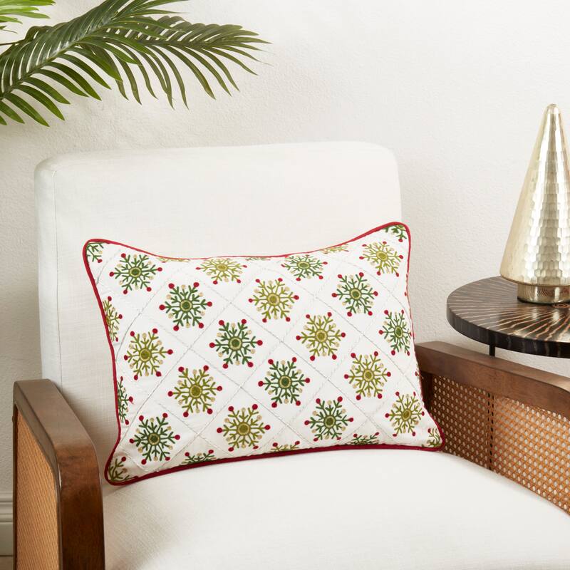 Frosty Elegance Embroidered Snowflakes Throw Pillow