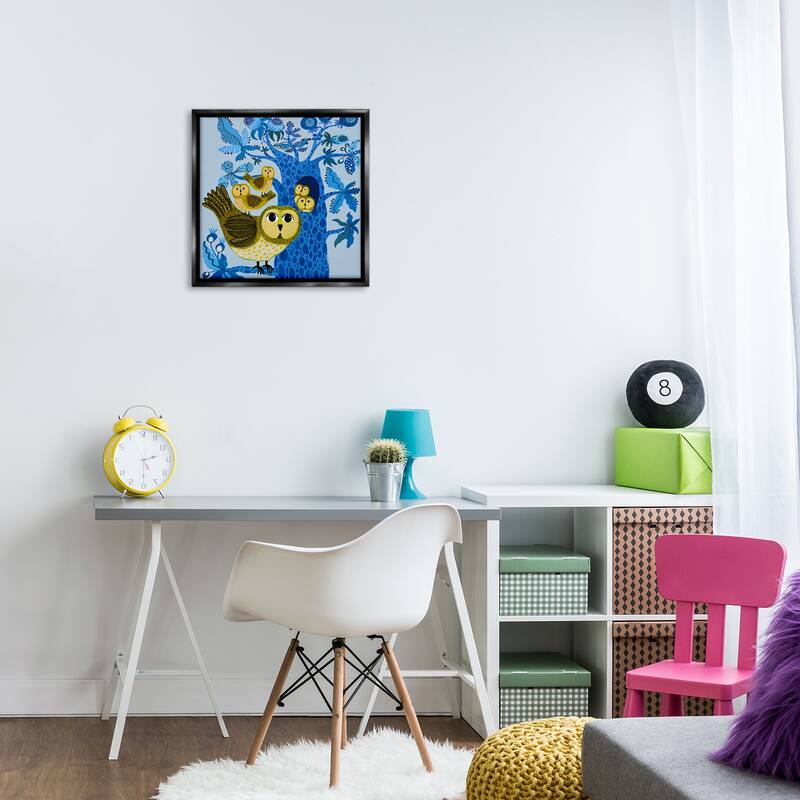 Stupell Playful Owls in Tree Framed Floater Canvas Wall Art Design By Kay Widdowson