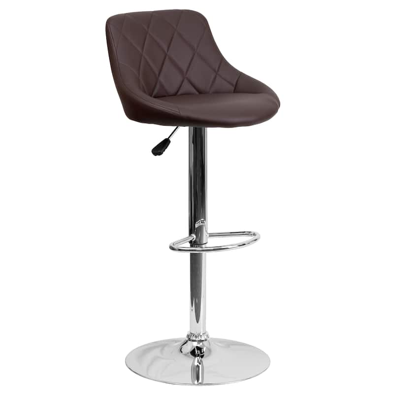 Diamond Pattern Vinyl Bucket Seat Adjustable Barstool - 18.5"W x 19"D x 33.25" - 41.75"H