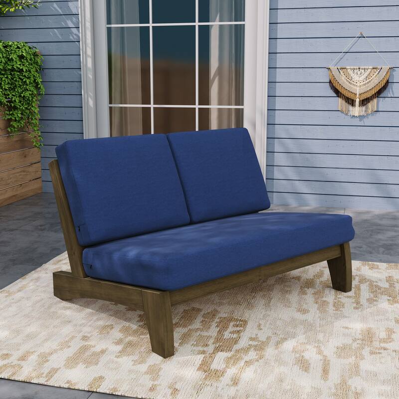 Teak Outdoor Armless Lounge Chair Set Loveseat with Cushions