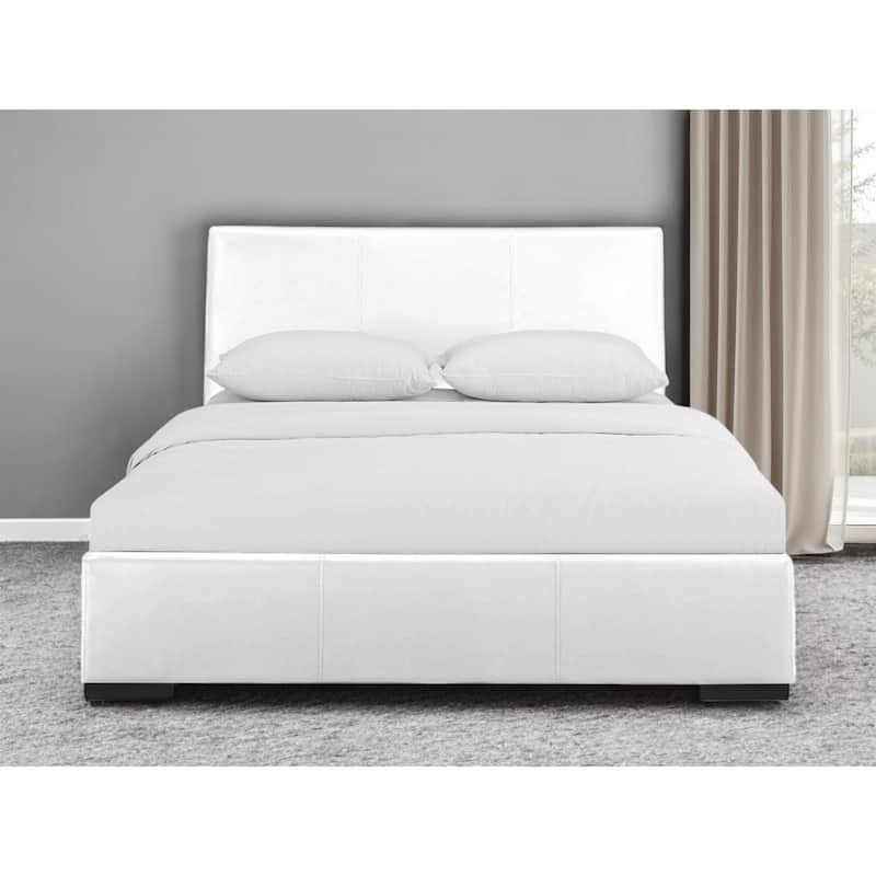 HomeRoots White Faux Leather Queen Bed Frame - Queen
