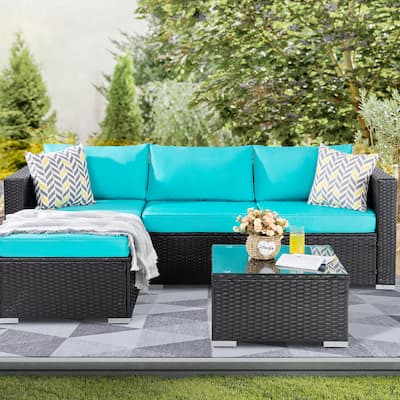 Futzca Outdoor Furniture Patio Sets,Low Back All-Weather Small Rattan Sectional Sofa