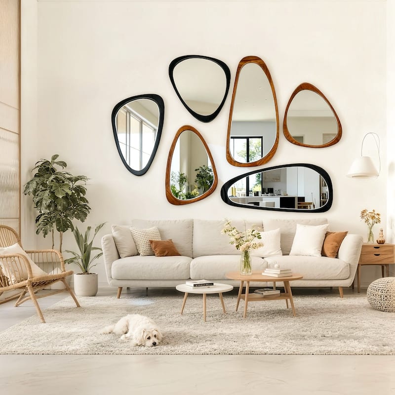 Irregular Mirror Asymmetrical Wood Wall Mirror