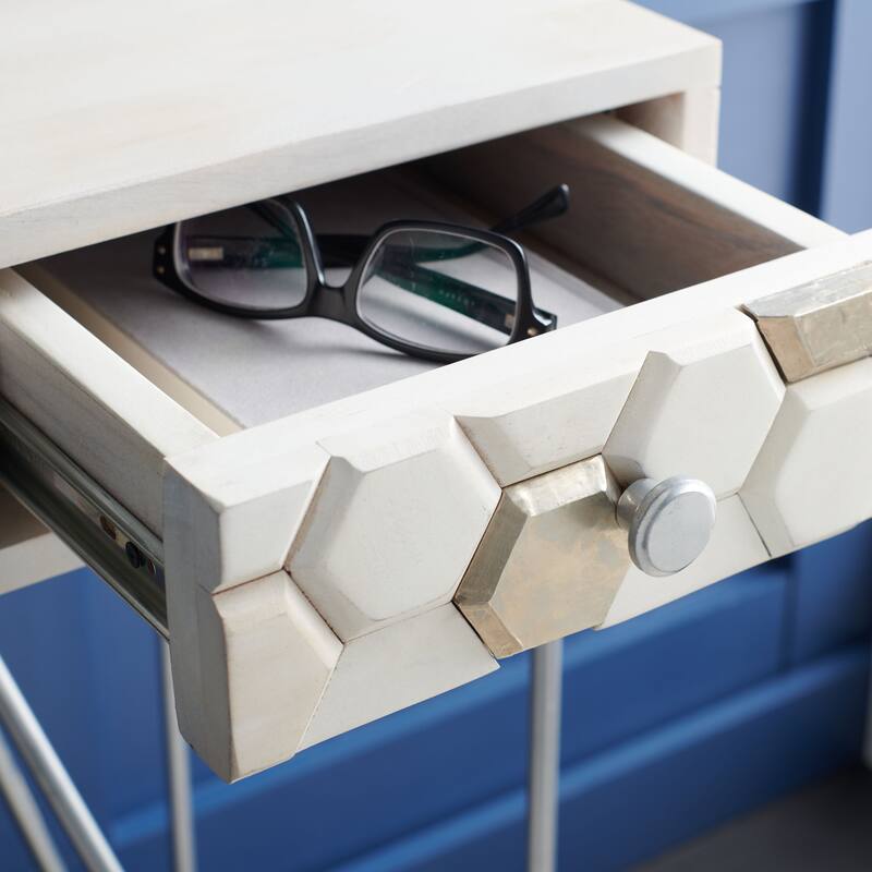 SAFAVIEH Werra 1-Drawer 1-Shelf Hairpin Leg Desk - White Wash/ Mixed White Wash/Silver