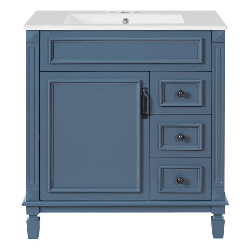 30'' Freestanding Bathroom Vanity with White Integrated Ceramic Sink - 30'' x 18.4'' x 34''