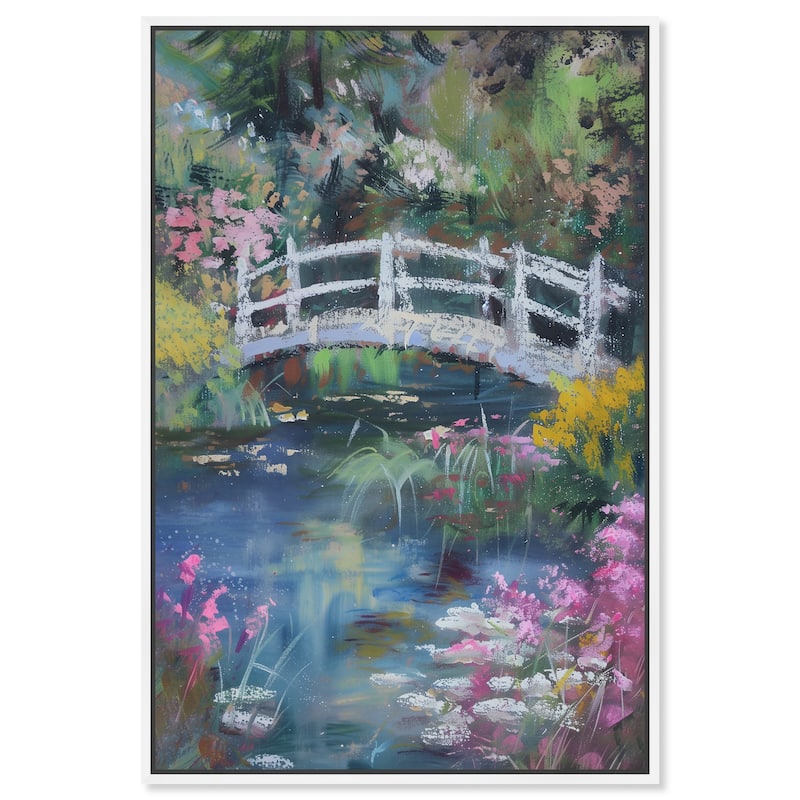 Art Remedy Hidden Garden Framed Impressionism 1 Piece Canvas Wall Art /Monet And Van Gogh Inspired Art - 11 x 16 - White