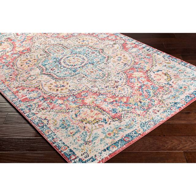 Hal Vintage Boho Traditional Pink Medallion Area Rug