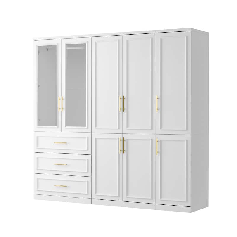 74.8"H Large Modular Wardrobe Cloest Armoire Cabinet Glass Door
