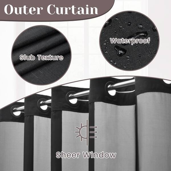 Black Slub Textured Shower Curtain 71x74 - Snap-In Liner, Hotel Style