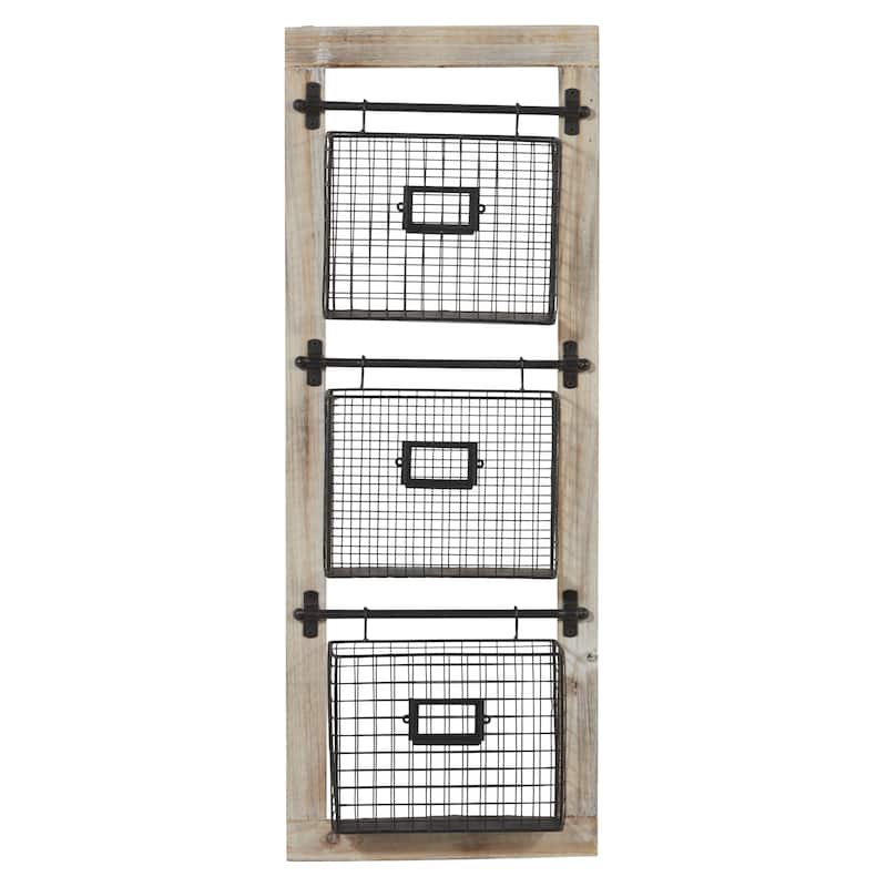 Metal Suspended Wire Basket 2 Slot Magazine Rack Holder with Suspended Baskets and Label Slot - Black - Roche River Decor