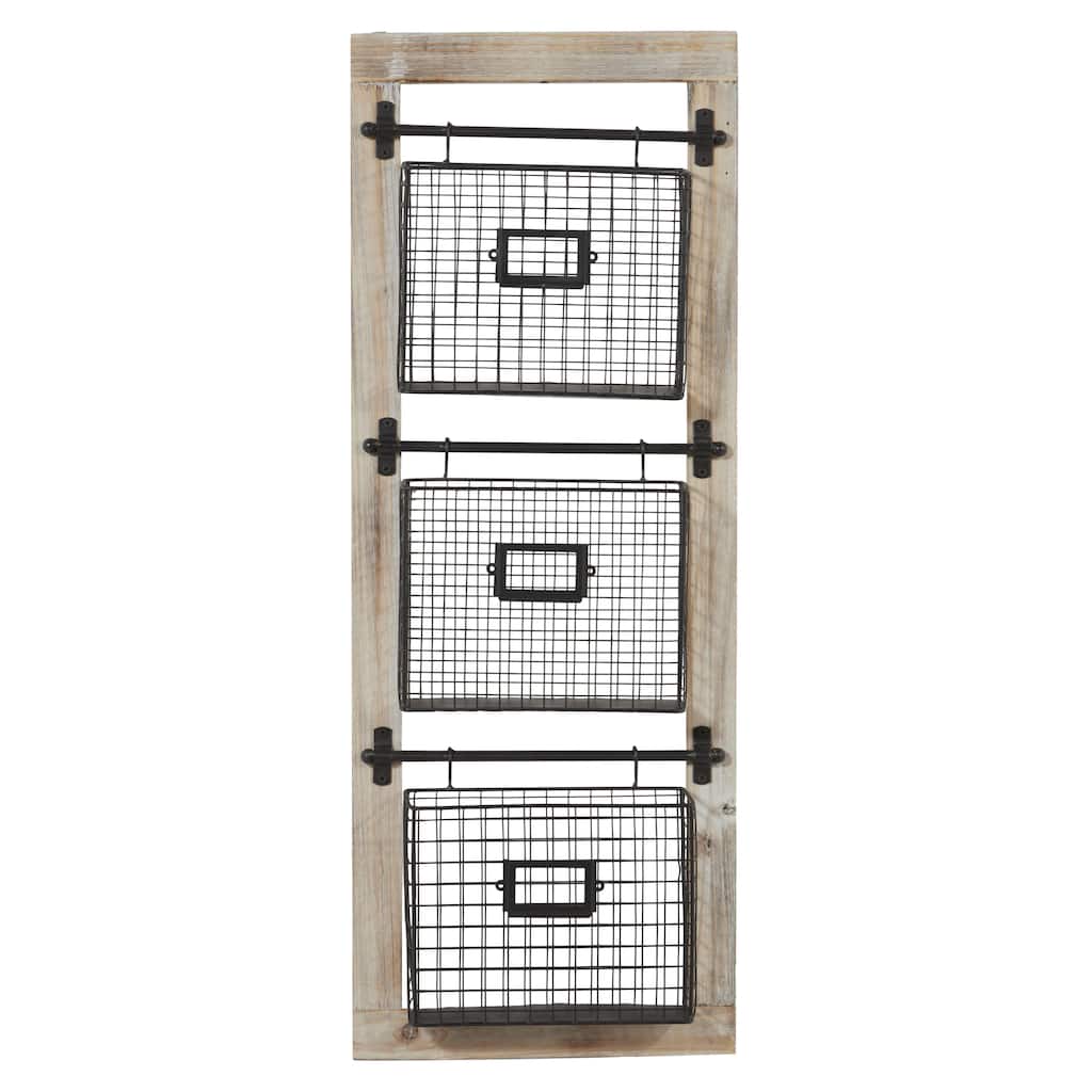 Metal Suspended Wire Basket 2 Slot Magazine Rack Holder with Suspended Baskets and Label Slot - Black - Roche River Decor