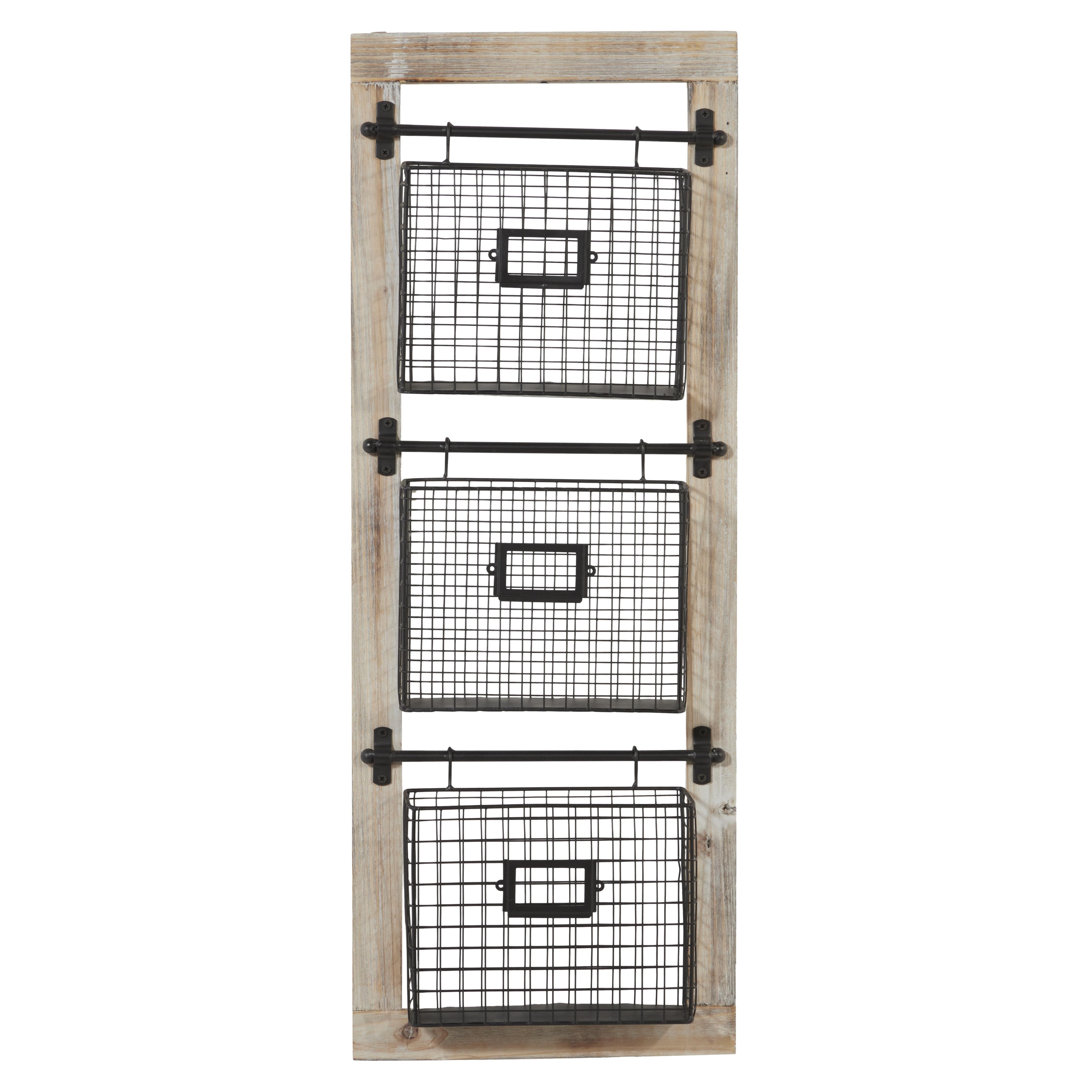 Metal Suspended Wire Basket 2 Slot Magazine Rack Holder with Suspended Baskets and Label Slot - Black - Roche River Decor
