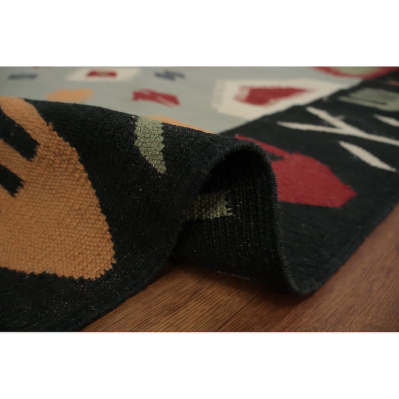 Hand Woven Oriental 100% Wool Carpet Southwestern Tribal Greys & Charcoal Kilim Area Rug - 10' 3'' X 8' 5''