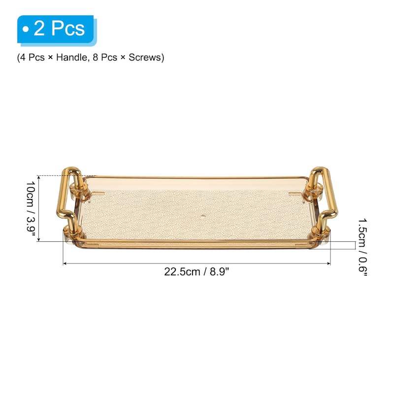 2Pcs Plastic Serving Tray with Golden Handle 8.9"x3.9" Decorative Tray - 8.9" x 3.9"
