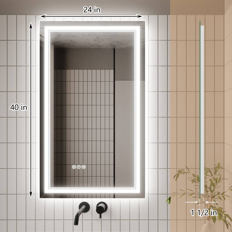 Rectangle Frameless Anti-Fog Wall Mounted LED Light Bathroom Vanity Mirror