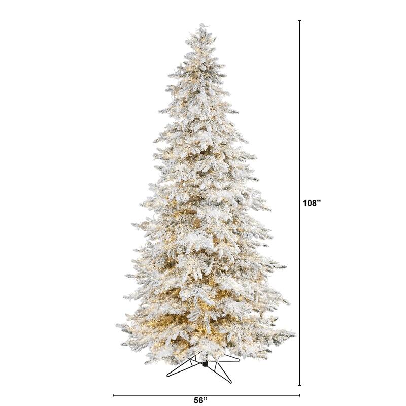 9' Flocked Northern Fir Artificial Tree Warm White LED Cluster Lights - 9 Foot