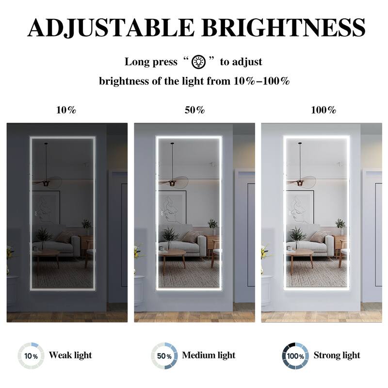 84 inches Rectangular Framed Dimmable Wall Mounted LED Bathroom Mirror in Silver