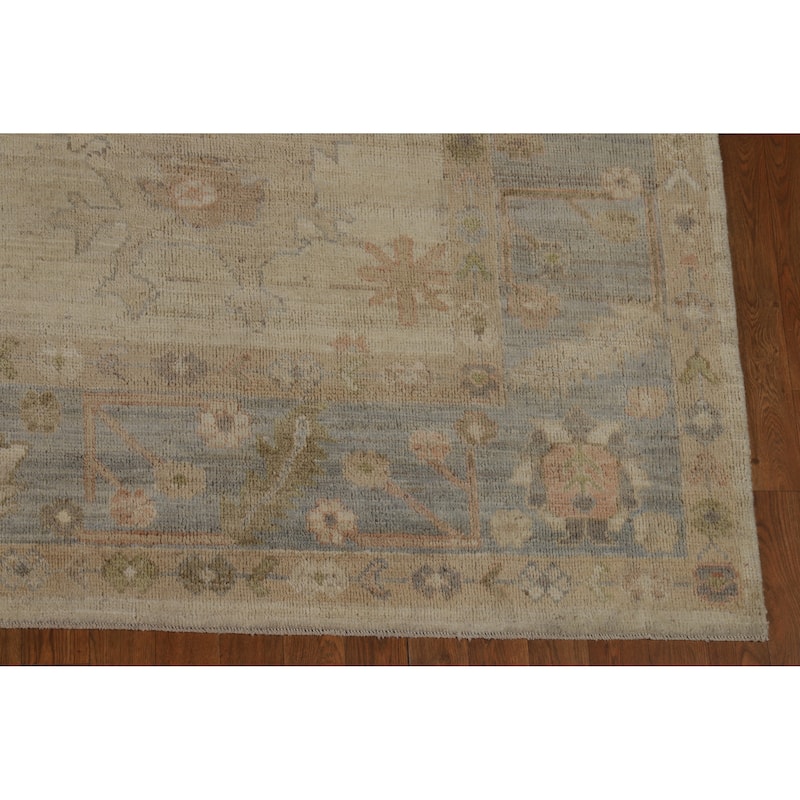 Hand Knotted Oriental 100% Wool Carpet Transitional All-Over Beige & Ivories Oushak Area Rug - 9' 9'' X 8' 2''