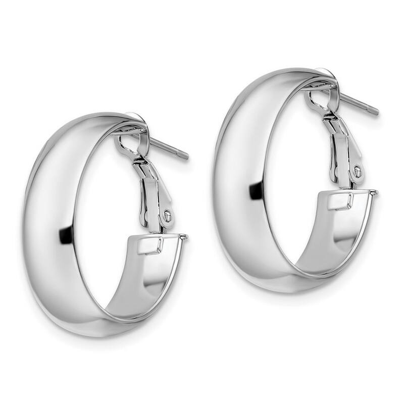 Curata 14k White Gold Wide Polished Omega-back Hoop Earrings 24.5x8mm