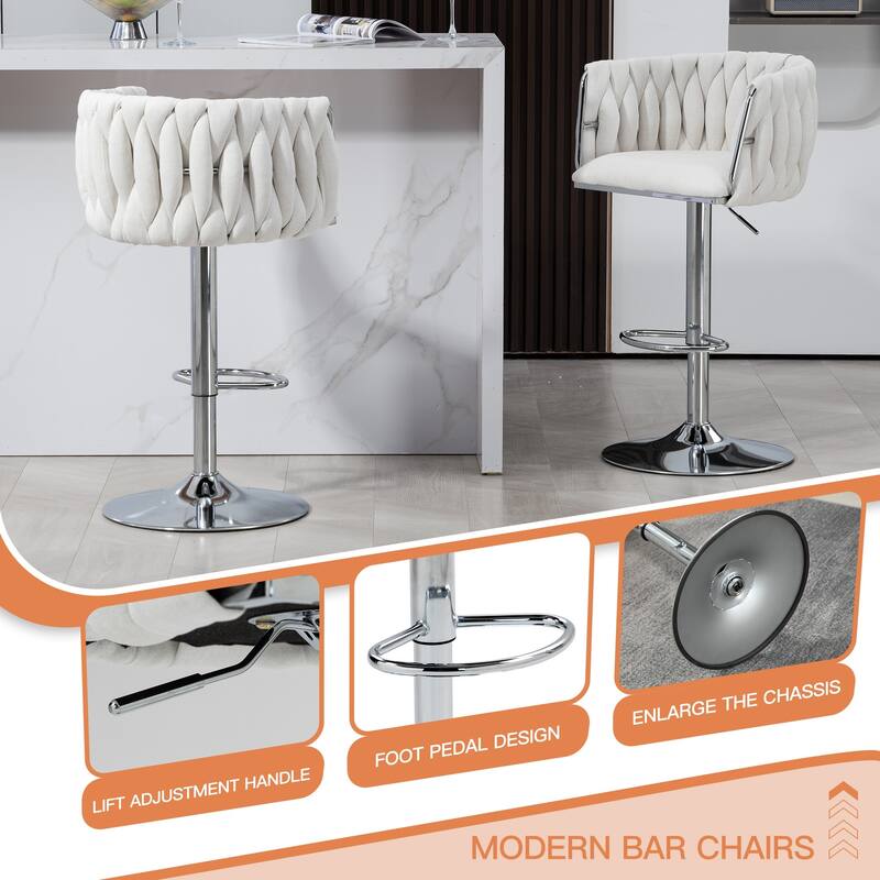 360° Rotation Bar Stools w/Adjustable Height and Woven Back Design（Set of 2） - N/A